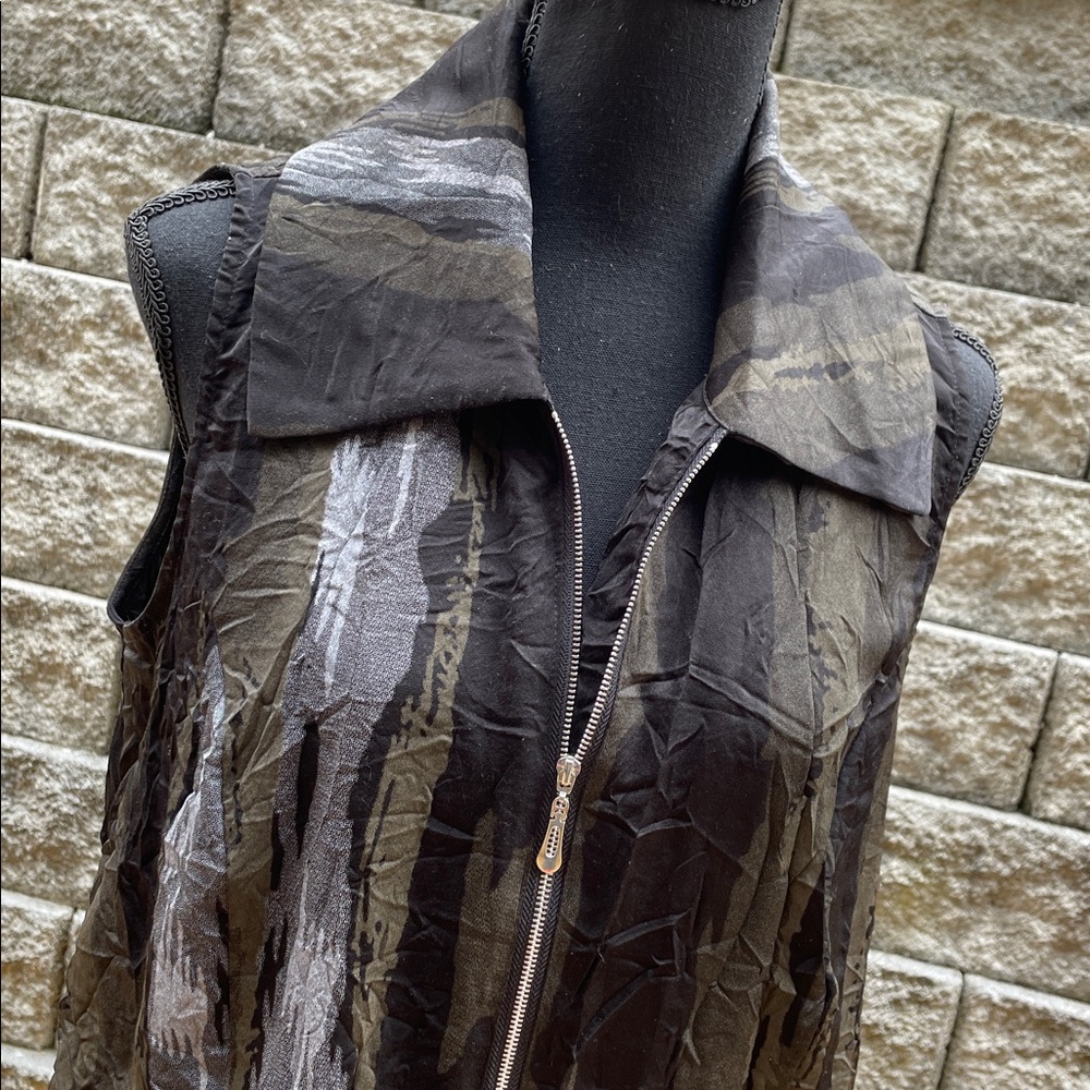 Shana Tunic Vest Size S Gray Olive Camo Inspired Print ArtToWear Fairy Grunge